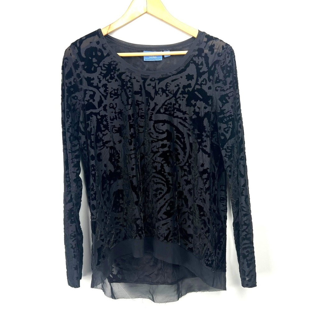 Simply Vera Black Velvet Burnout‎ Long Sleeve Top Women's L Whimsygoth Valentine